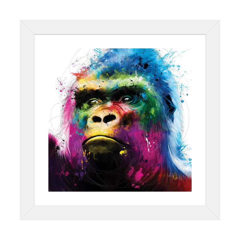 « Gorilla » par Patrice Murciano, impression d’art graphique, Papier encadré blanc, Blanc, H 16 po x l 16 po x p 1 po