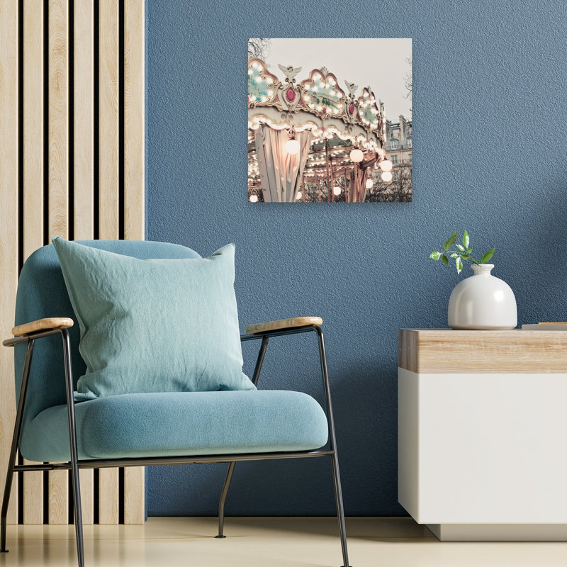Parisian Carousel Classic Dreamy Elegant Architecture City Wall Art Print 1 Piece Wrapped Canvas Wall Art