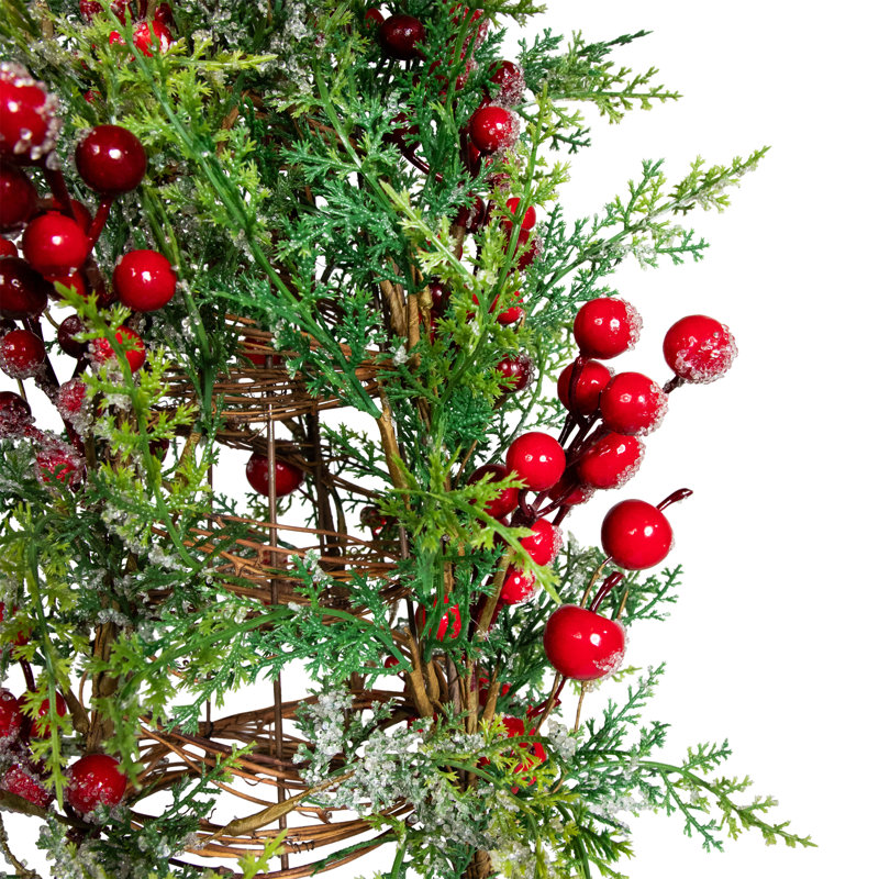 Icy Pine With Berries Artificial Cone Christmas Tree - 27"