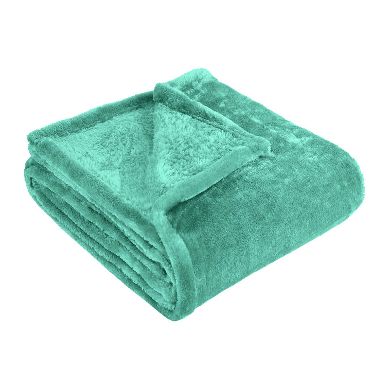 Superior Solid Polyester Reversible All-Season Fleece Throws Blanket, Turquoise, Throw XL