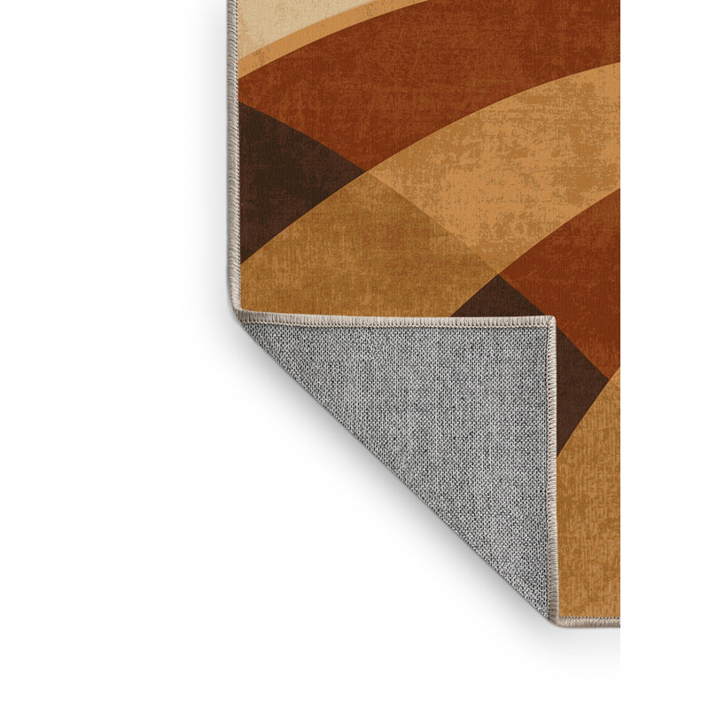 Machine Washable Ozain Capuchin Art Deco Arc Rug in Brown – Beige Binding, 5 x 8
