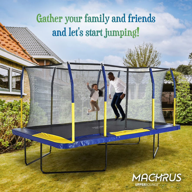 Machrus Upper Bounce 9' X 15' Gymnastics Style, Rectangular Trampoline Set, Blue/Yellow