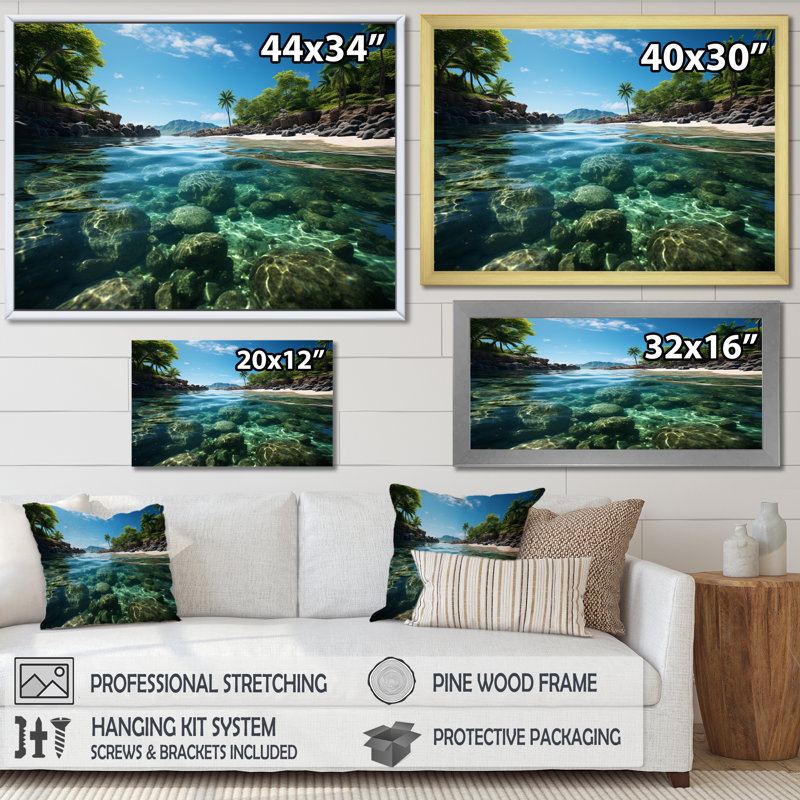 Caraibe Island Serenity - impression, Encadrement doré, H 24 po x l 32 po x P 1 po