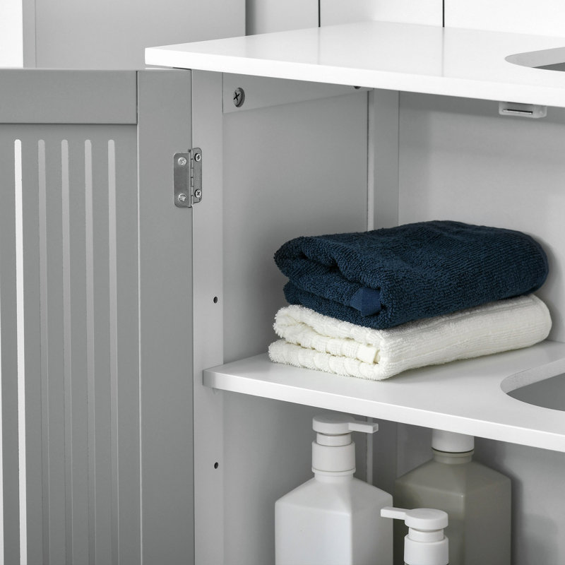 Modern Under Sink Cabinet With 2 Doors, Pedestal Under Sink Bathroom Cupboard, Bathroom Vanity Cabinet With Adjustable Shelves, Gray And White