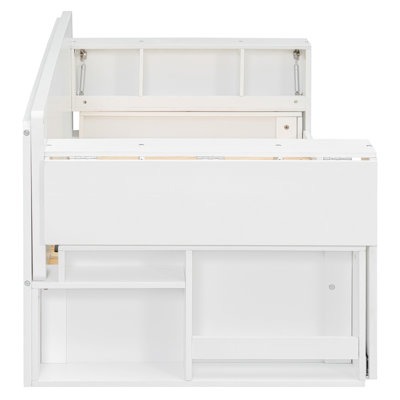 Full Size Daybed With Removable Desk, Storage Drawers & Hydraulic Side Table, White