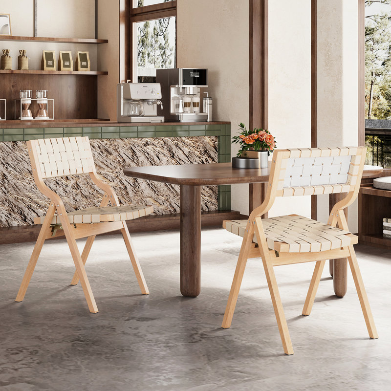 Foldable Wooden Chairs Of 2, Woven Seat And Back, Indoor Stackable For Kitchen Dining, Natural Colour, Blend With Modern Home Decor 2 - Piece Dining Room, Toned Finish, Bohemian Style