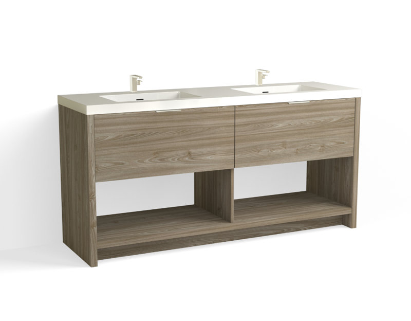Vista 72" W Freestanding Double Bathroom Vanity, White Gloss, Nocino/Satin Nickel, Single-Hole