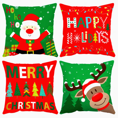Velvet Xmas Tree Cushion Covers - Set of 4 Holiday Throw Pillow Cases - Soft Merry Pillow Covers for Home Sofa Bed Outdoor