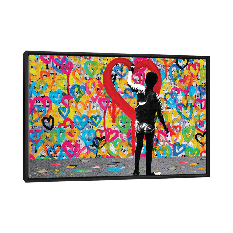 Cœurs - reproduction sur toile tendue, H 18 po x l 26 po x P 1,5 po, Toile avec cadre noir, Pas de tapis