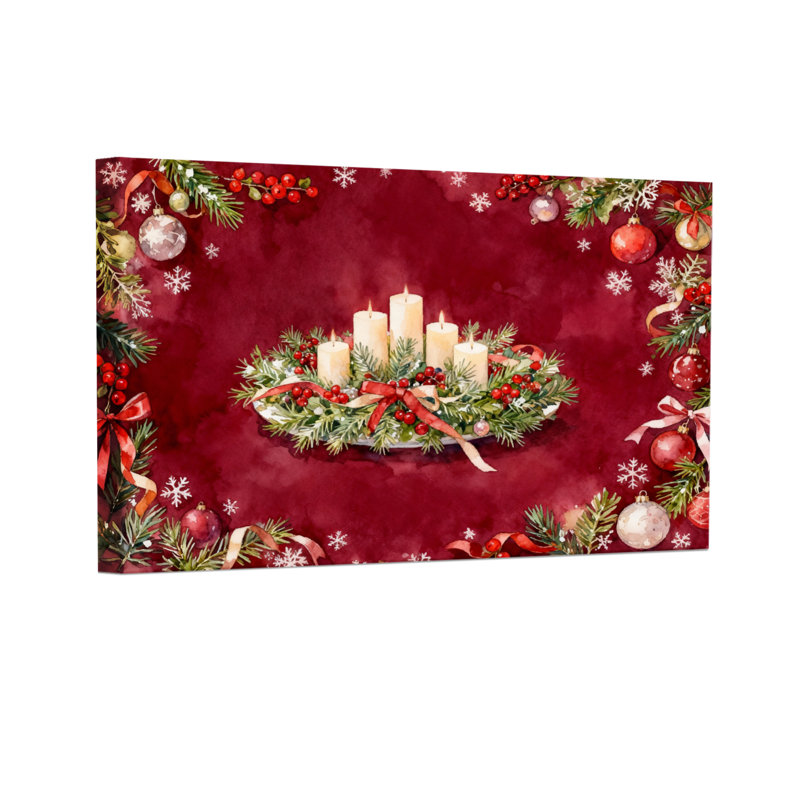 Bougie de Noël de Noël, bougies de fond rouge, ensemble de 3 décorations murales sur toile, H 12 po x l 18 po