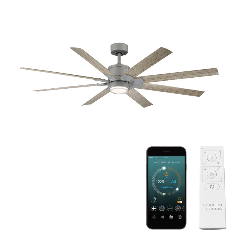 Renegade 8 - Blade Outdoor Integrated LED Smart Standard Ceiling Fan with Remote Control and Light Kit Included, 2700K, 66"