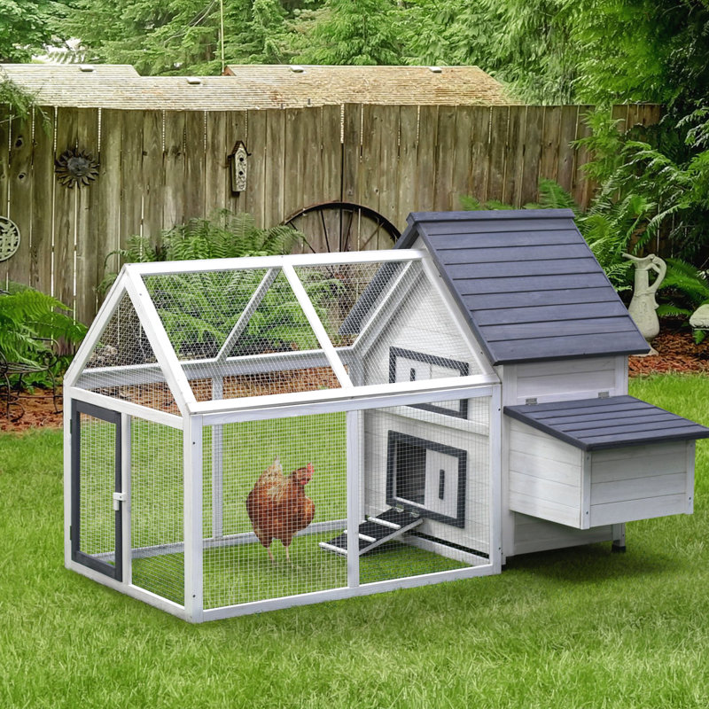 Poulailler de 65 po, cage de volaille extérieure en bois avec nichoir, perchoirs et structure stable pour poulailler de jardin, grand capteur de neige