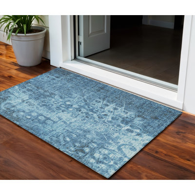 Tapis intérieur lavable antidérapant 3 pi x 5 pi bleu Ikat