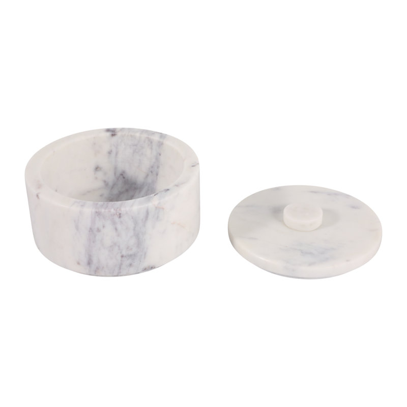 Boîte de rangement ronde décorative en marbre avec couvercle et bouton pour coiffeuse - Boîte à souvenirs moderne pour la décoration intérieure - 15 cm, blanc et ivoire