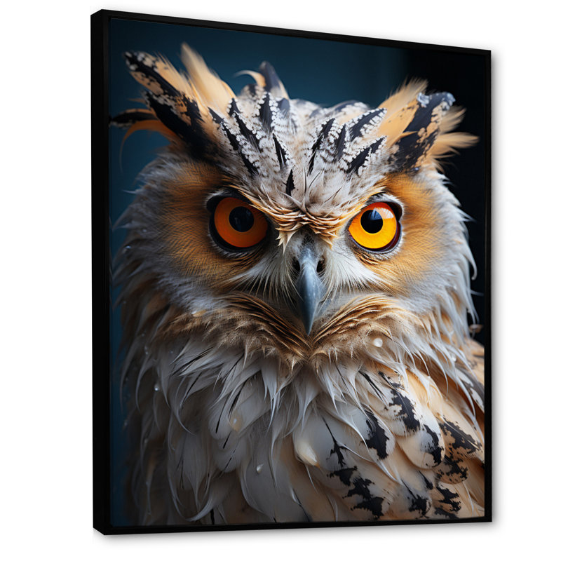 «White Yellow Yellow Owl», reproduction sur toile, H 32 po x l 24 po x P 1 po, Cadre flottant noir