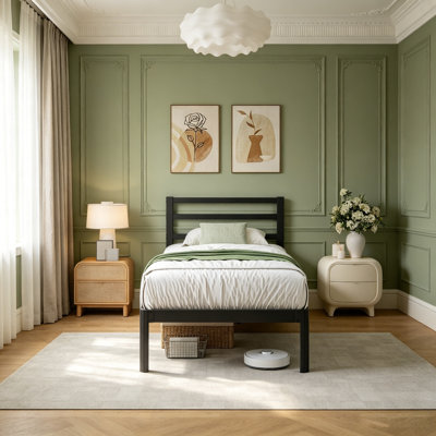 18" Twin Bed Frame With Headboard, Metal Platform Bed Frame With Metal Slat Support, No Box Spring Needed, Easy Assembly