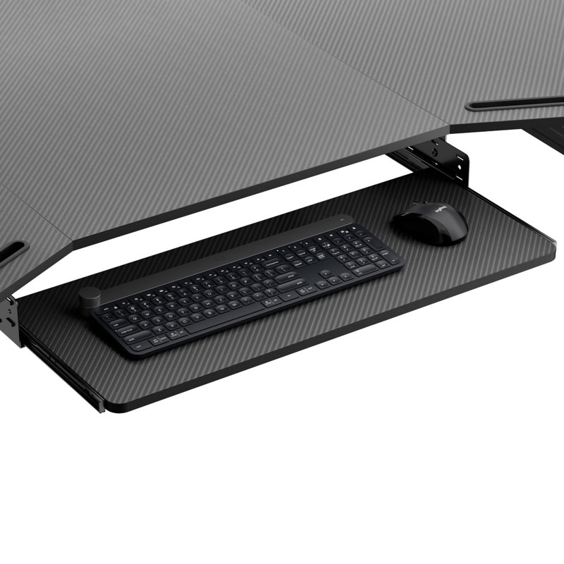 Adjustable Keyboard Tray Under Desk, 28X11 Inch Large Slide Out Keyboard & Mouse Platform Tray, Wooden Pull Out Computer Keyboard Drawer For Typing Home Office Desk, Black