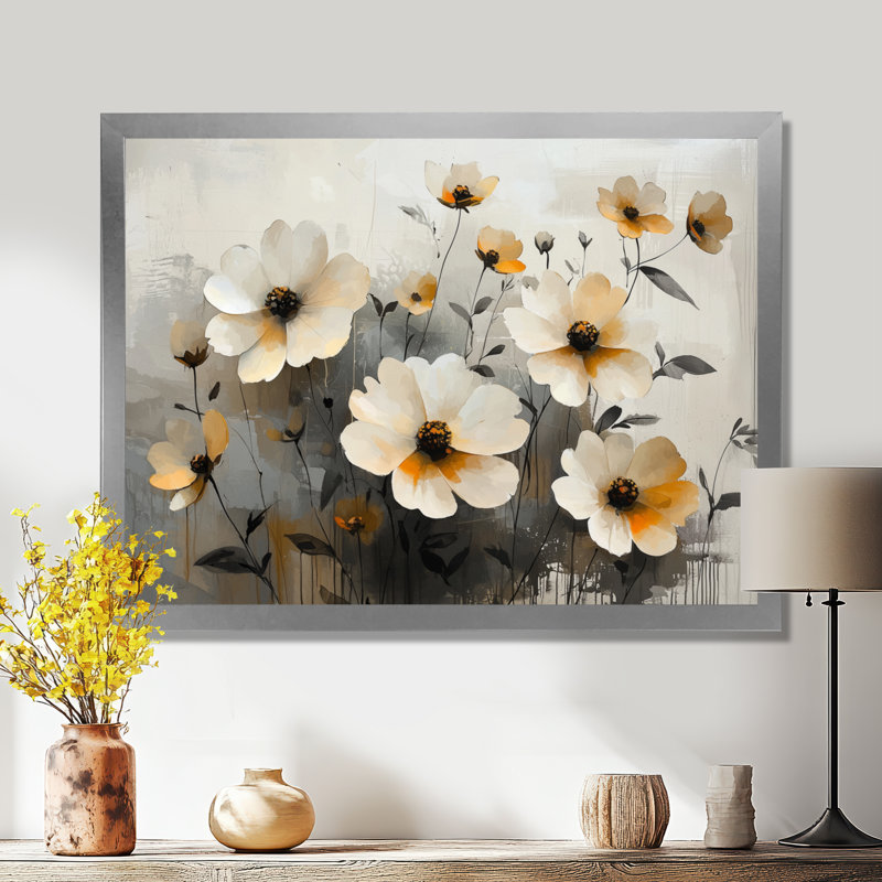 Jabri Golden Zinnias, H 30 po x l 40 po, Reproduction encadrée d'une seule photo, Argent argent