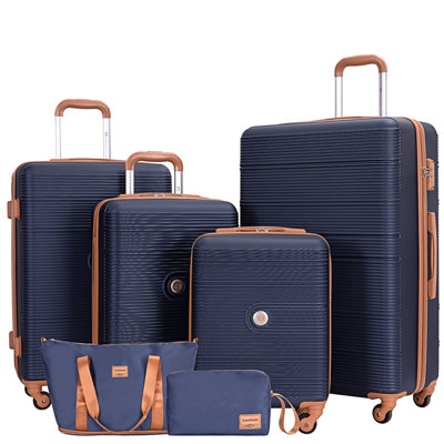 6 Piece Hardshell Luggage Set Hardside Lightweight Suitcase with TSA Lock Spinner Wheels BLUE