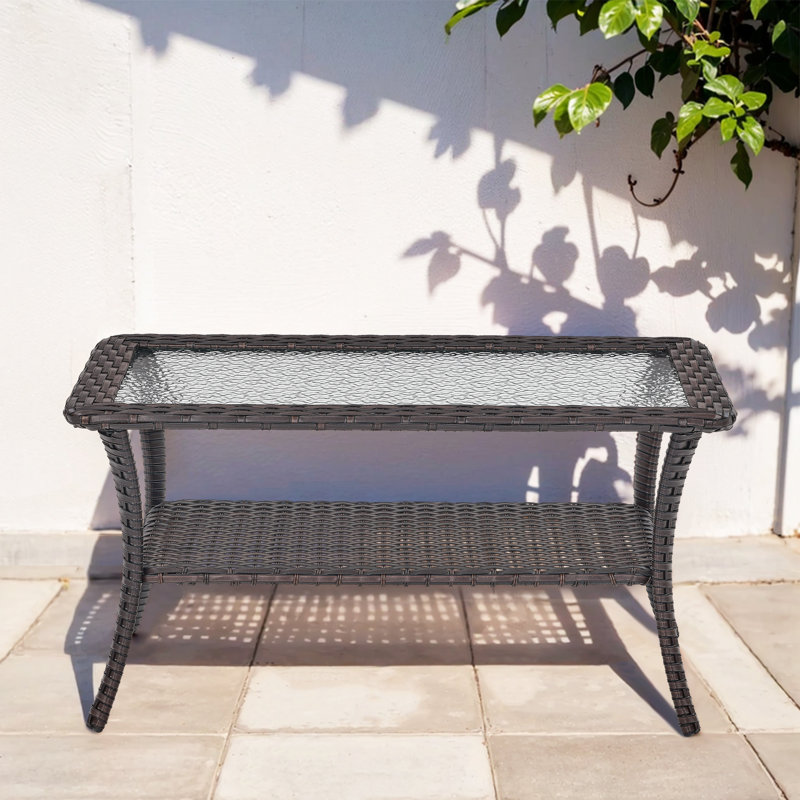 Table basse d'extérieur en osier PE L 40 po x l 22 po Bonia, Brun