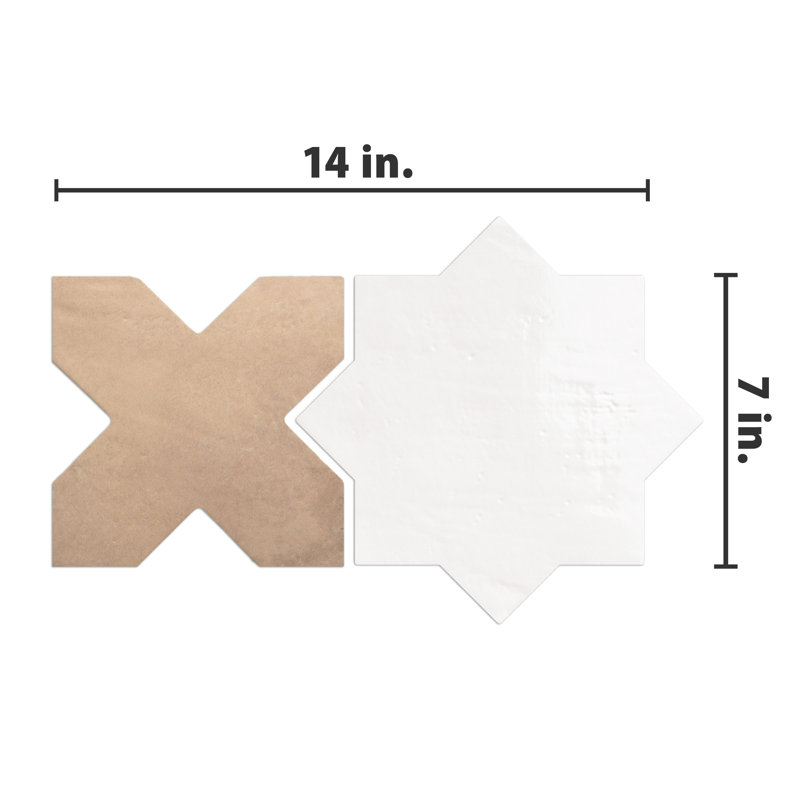 Argile Star with Cross 7 In. X 14 In. Porcelain Floor And Wall Tile Kit, Beige/Brown