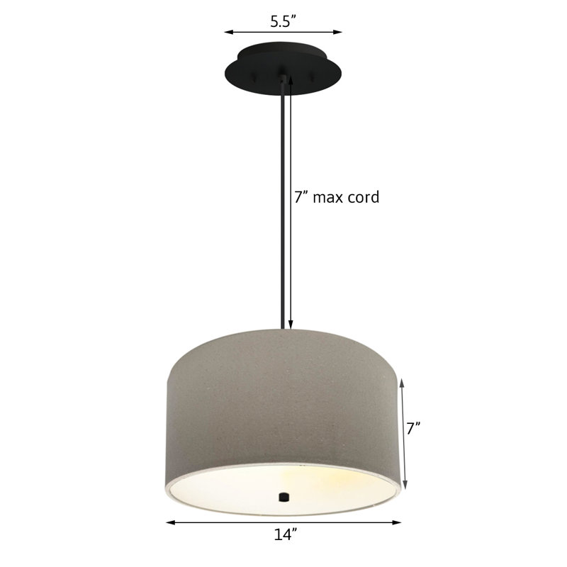Luminaire suspendu tambour 2 lumières, gris, Noir