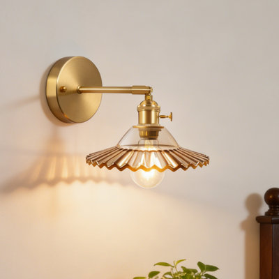 Vintage Wall Sconces, Hradwired Modern Wall Lighting Fixture With Glass Lampshade