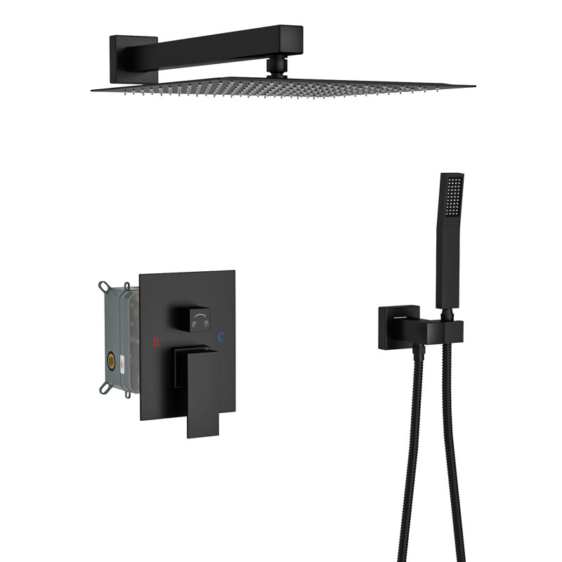 Matte Black Square Dual Shower Head - 10 Inch Wall Mounted With Rainfall & Handheld Shower, 1.8 Gpm, Stainless Steel, Energy And Fully Installation