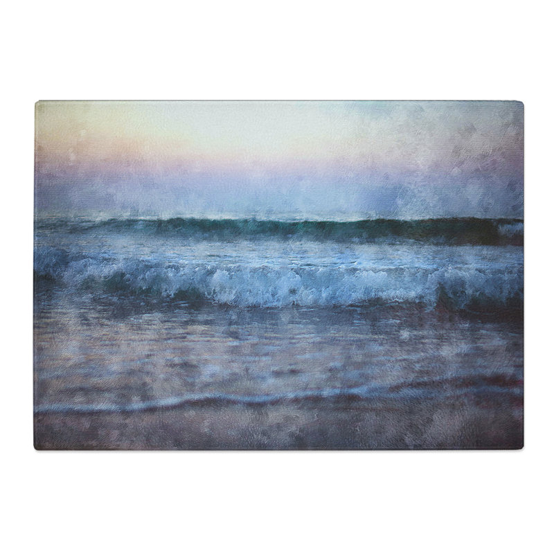 Tempered Glass Waves in Greece Painting Chopping Board, 20 cm x 28.5 cm