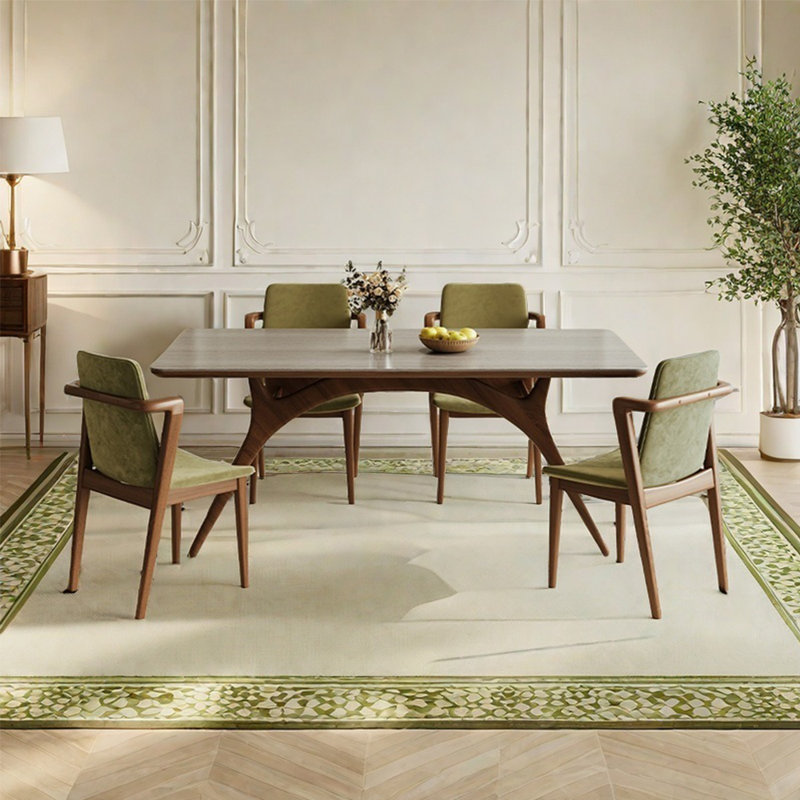 French retro simple rectangular dining table set, 29.5"H x 70.8"L x 35.4"W