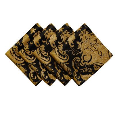 Black Damask Cloth Napkins Set of 4