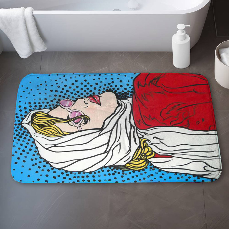 Pop art woman Bath Mat with Non-Slip Backing - Quick Dry Memory Foam Bathroom Rug - Absorbent - Modern Plush Spa-Style - Machine Washable