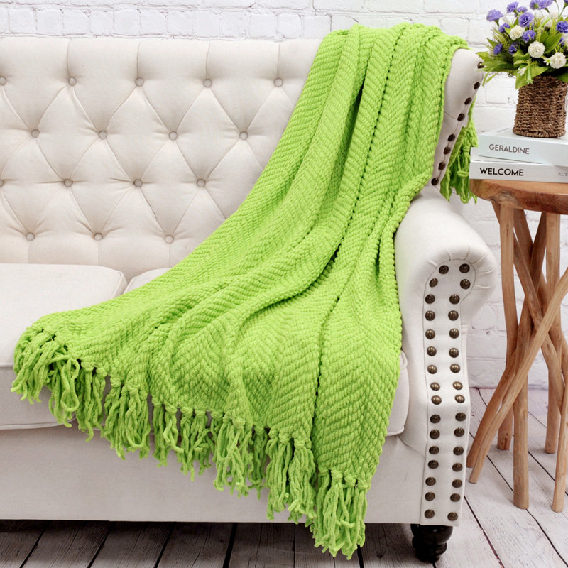 Jeté en tricot de tweed, Vert intense, 50 po x 60 po