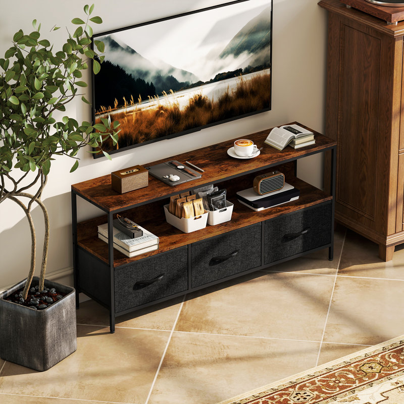 Meuble télé, table télé avec rangement pour téléviseur de 55 po, brun rustique, Acier / bois manufacturé
