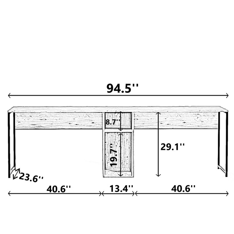 Bureau d'étude moderne avec option de fixation murale, pin atlantique et noir, 94,5 po x 29,1 po x 23,6 po | 100% panneau de particules enduit de mélamine, 0,71 pouces d'épaisseur, pieds en métal thermolaqués et thermostatiques, plusieurs tablettes pour l'organisation