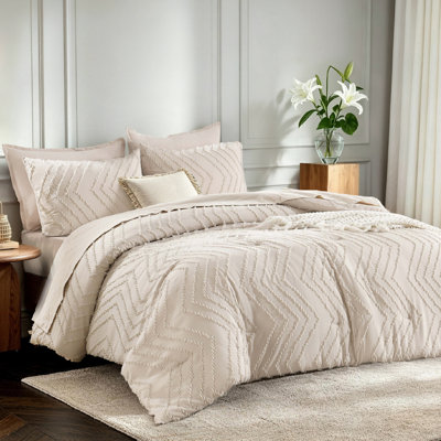 Ensemble d'édredon pour lit simple / simple TG Andency Beige, édredon pour lit simple pour dortoir, garçons, garçons, enfants, crème, chaud, doux, chaud, neutre, mignon, neutre, édredon, 2 pièces, ensemble de literie à chevrons bohémiens