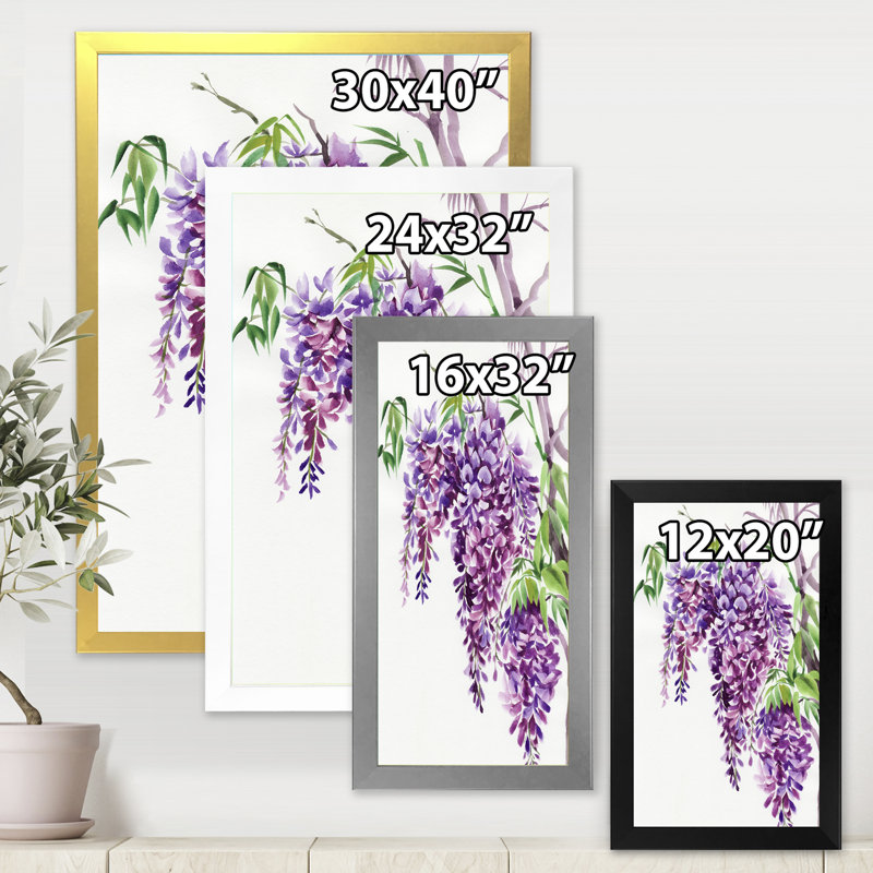 Branches de glycines mauves - reproduction sur toile, Toile encadrée argentée, H 40 po x l 30 po x 1,5 po