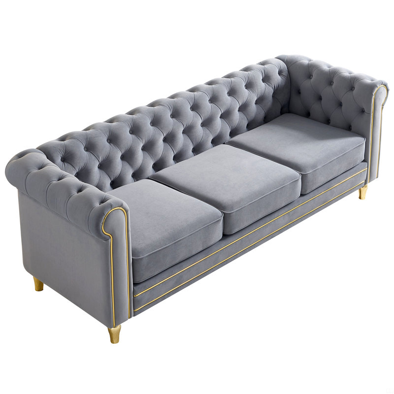 Canapé Chesterfield en velours 84,65 po, Gris