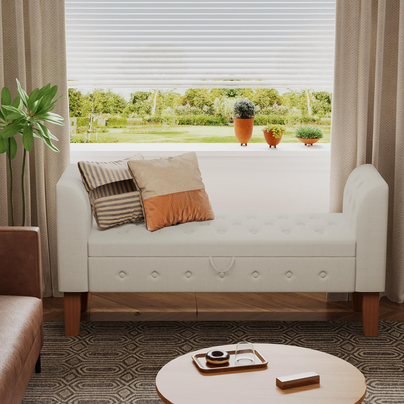 Banc de rangement rembourré avec accoudoirs, Beige
