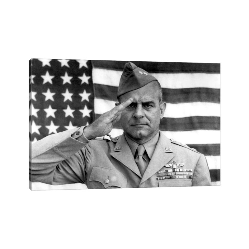 General James Jimmy Doolittle Saluting With The American Flag 1 Piece Wrapped Canvas Wall Art, 20.32cm H x 30.48cm W