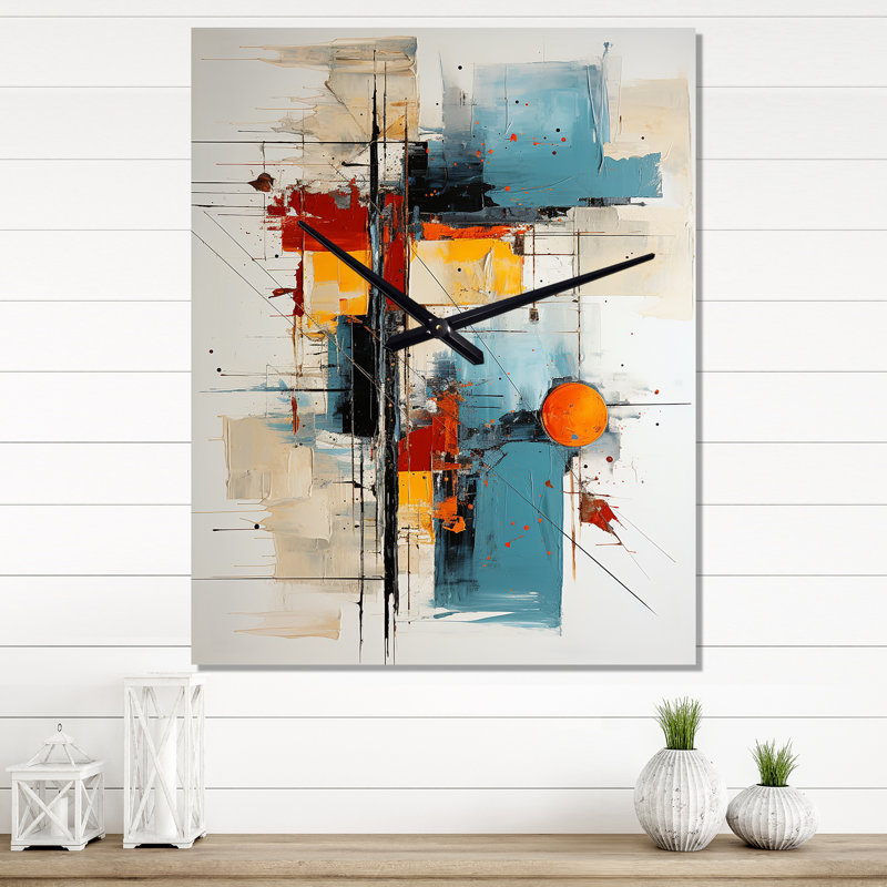 Teal Orange Bold Flow Collage - Abstract Collages Wall Clocks, Medium