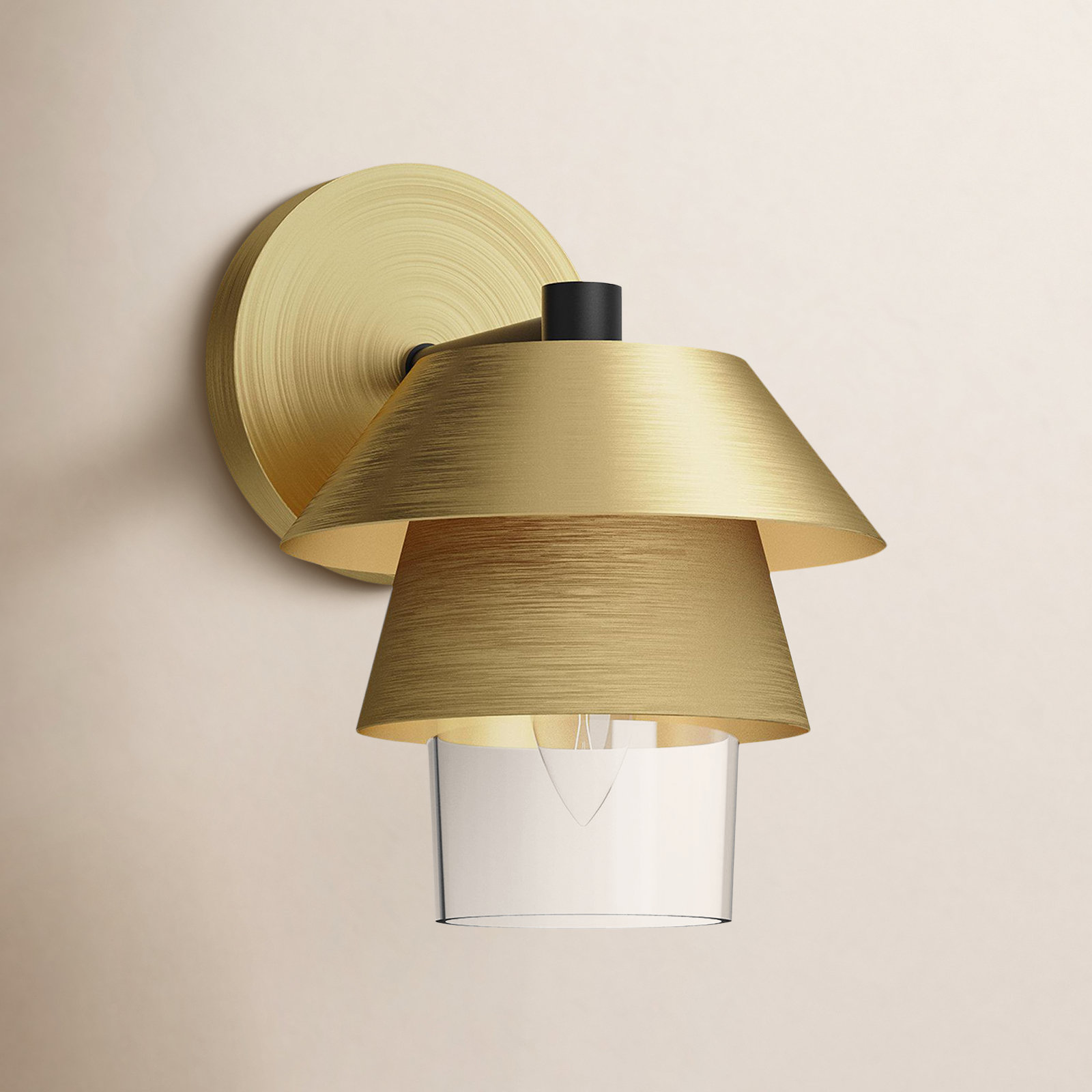 Davant Single Light Dimmable Armed Sconce, Brushed Gold/Clear Glass