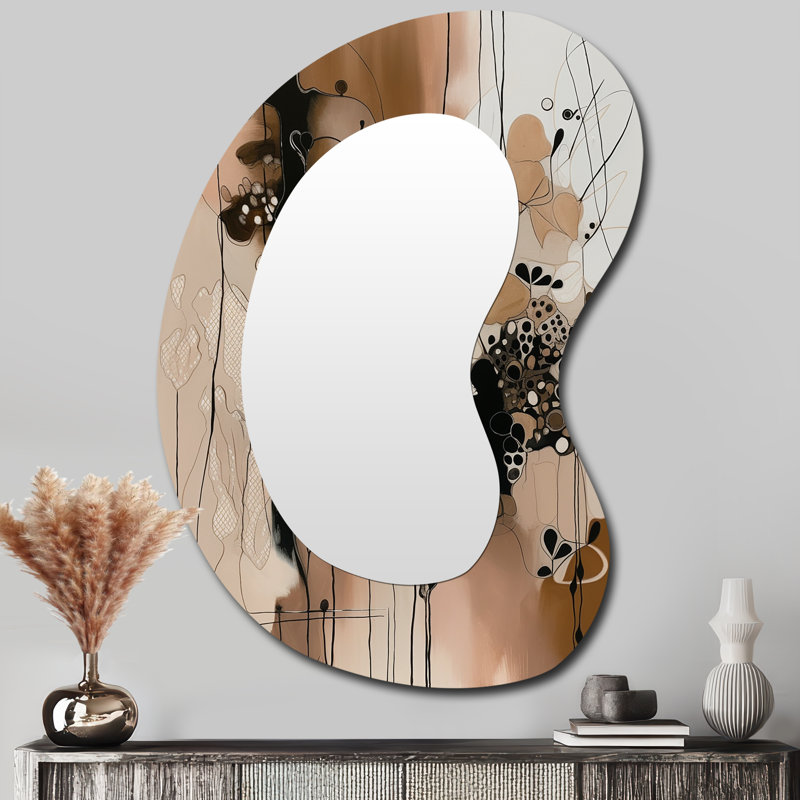Petrus Brown And Black Artistic Freedom I - Abstract Asymmetrical Large Mirror, Modern Unique Shape Decorative Wall Mirror, Printed Metal Art