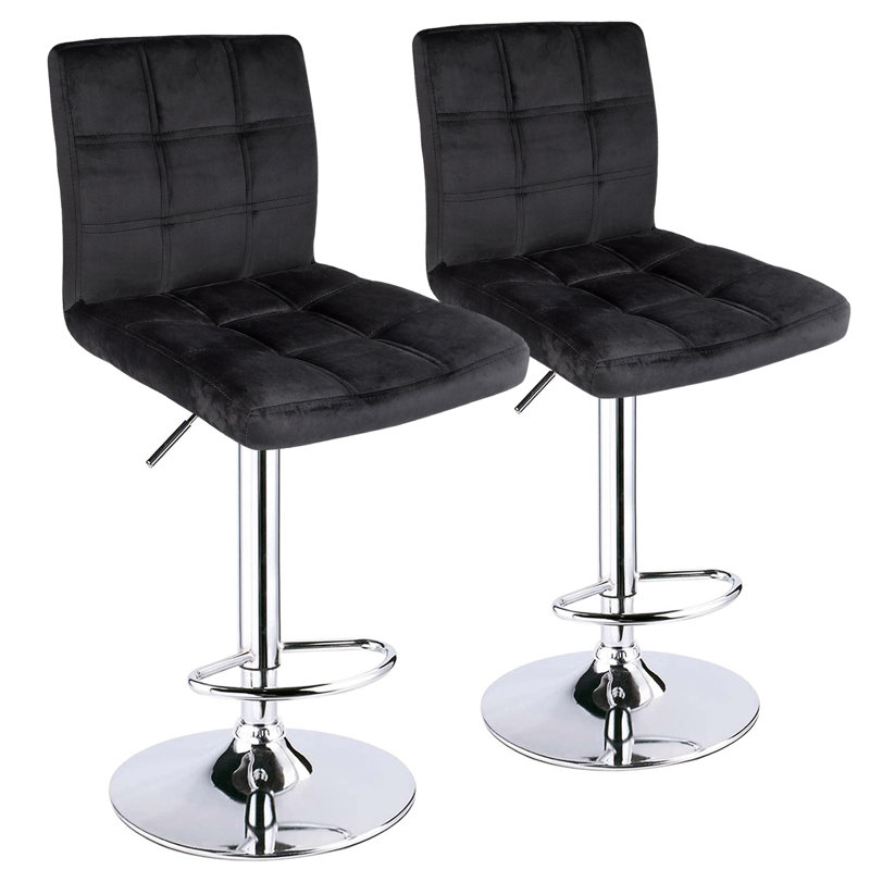 Tabouret de bar carré réglable en velours, Noir