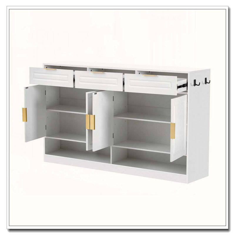 Buffet de rangement 59,1 "avec tiroirs, portes et tablette ajustable Farmhouse, Blanc