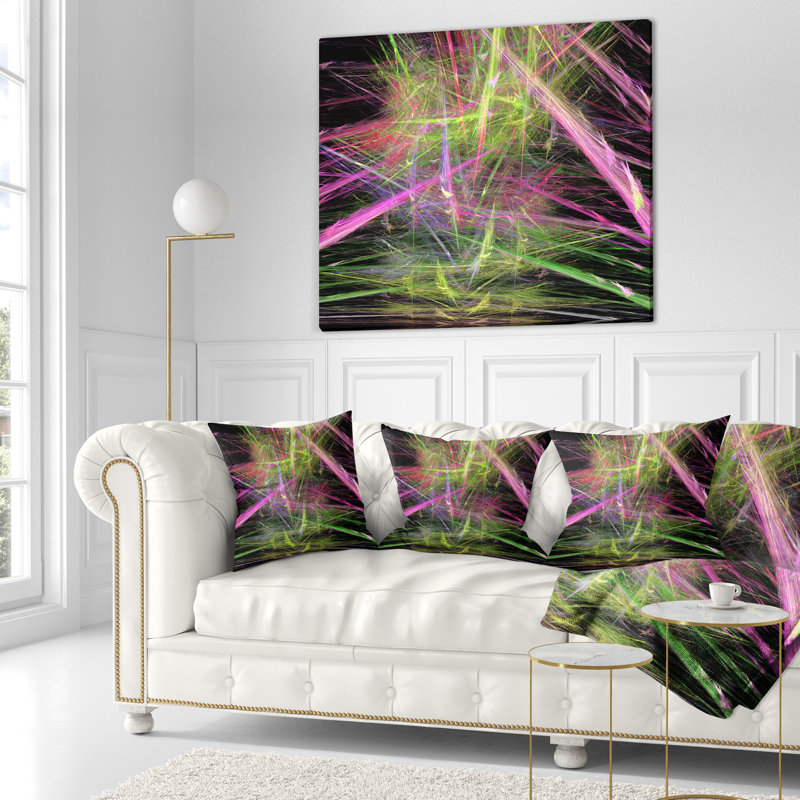 Motif fractal magique - coussin abstrait imprimé, 16 po x 1 po, Coussin décoratif, Vert et rose