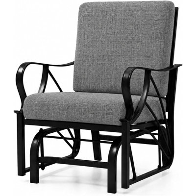 Fauteuil oscillant de patio - Fauteuil oscillant d'extérieur avec coussin amovible, structure en métal robuste, accoudoir incurvé