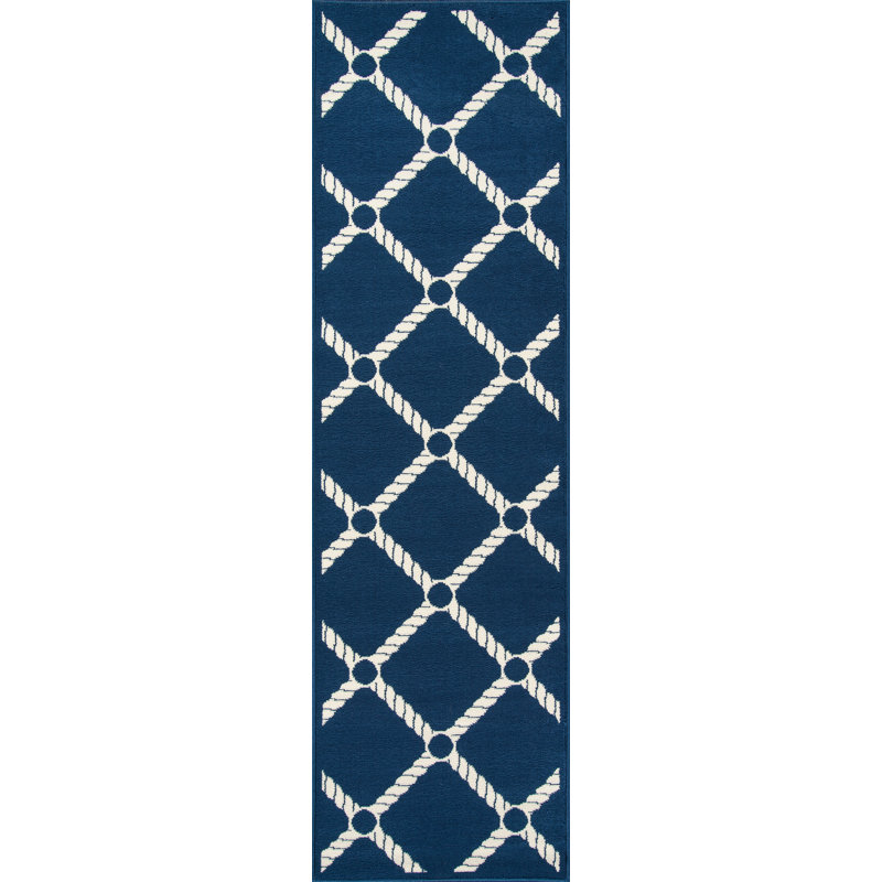 Tapis bleu marine / ivoire Yepez, Rectangle 7 pi 10 po x 10 pi 10 po