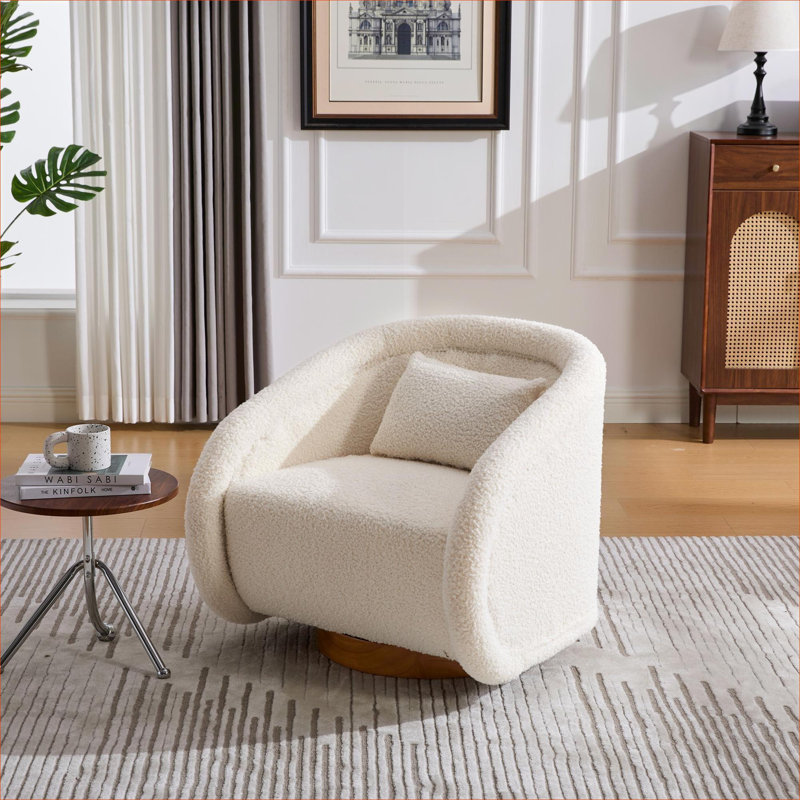 Fauteuil d'appoint pivotant en tonneau Clean White Teddy Upholstery, Blanc