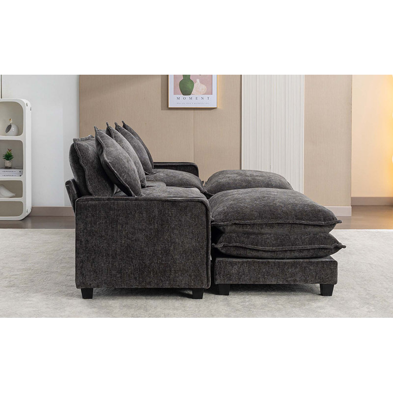 Canapé modulaire en chenille de 111 po avec deux repose-pieds amovibles, deux ports USB, deux porte-gobelets et une grande boîte de rangement pour le salon